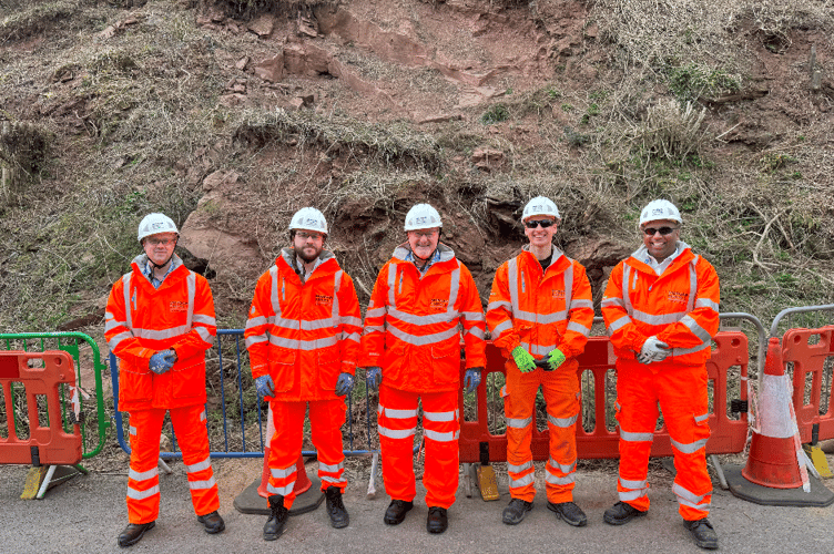 (L-R): James Butt (Morgan Sindall), Joeseph Walmsley (National Highways), Peter Fox MS, Kai Pheasant (Morgan Sindall) and Richard Lodh (Morgan Sindall).
