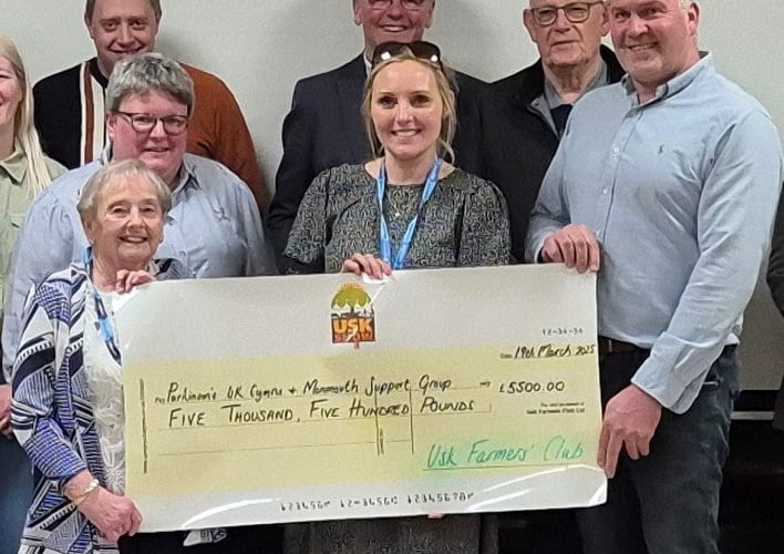 Usk Farmers ‘ Club raise an amazing £5500 for Parkinson’s UK Cymru and Monmouth Parkinson’s Support Group.