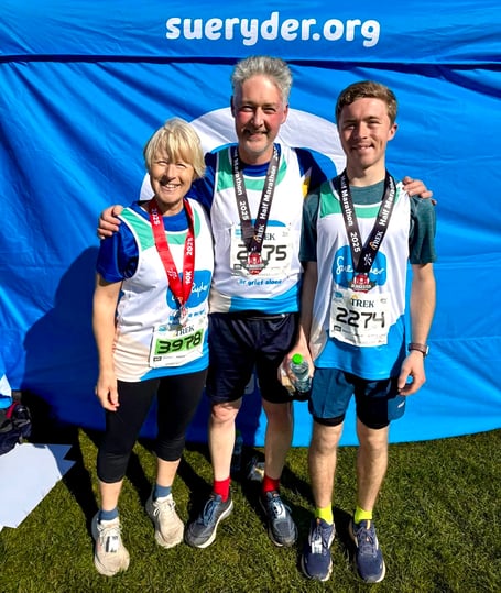 Spirit of Monmouth's Fay, Mike and Matt Visser ran in aid of Sue Ryder in the Gloucester Half and 10k