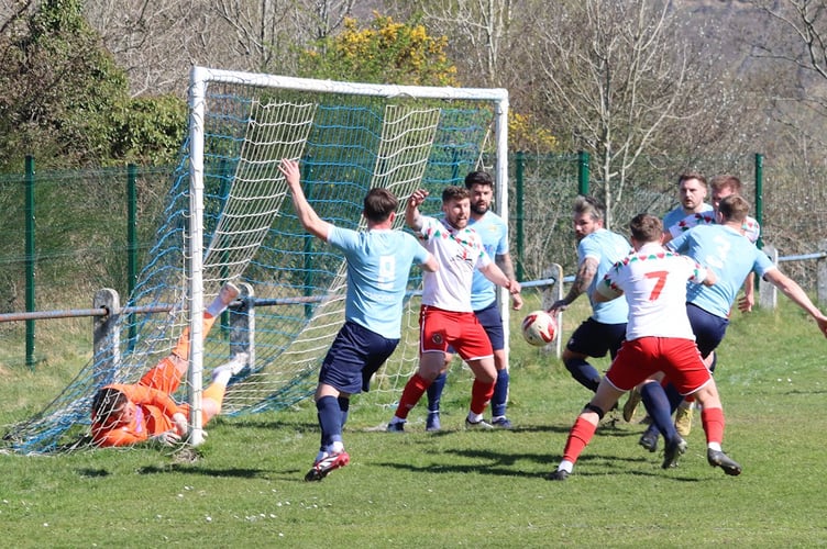 Drama in the goalmouth between Treowen Stars and Chepstow Town