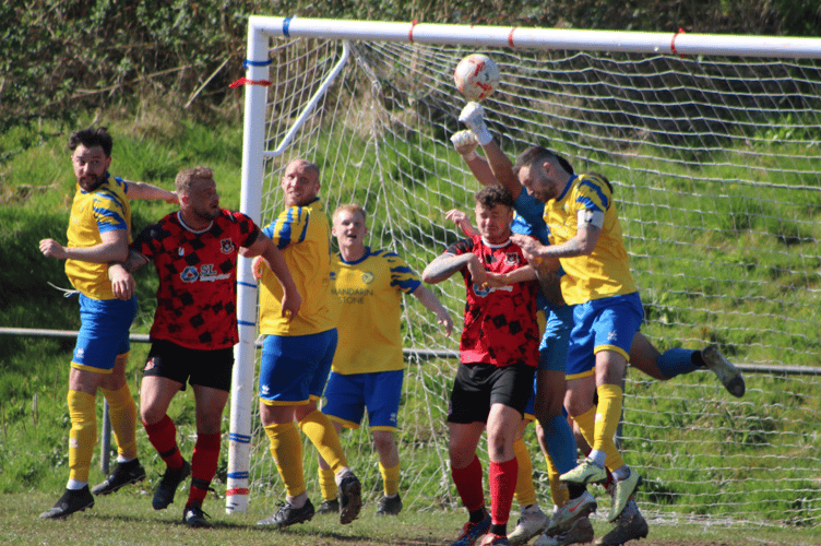 Goalmouth action in the Monmouth box