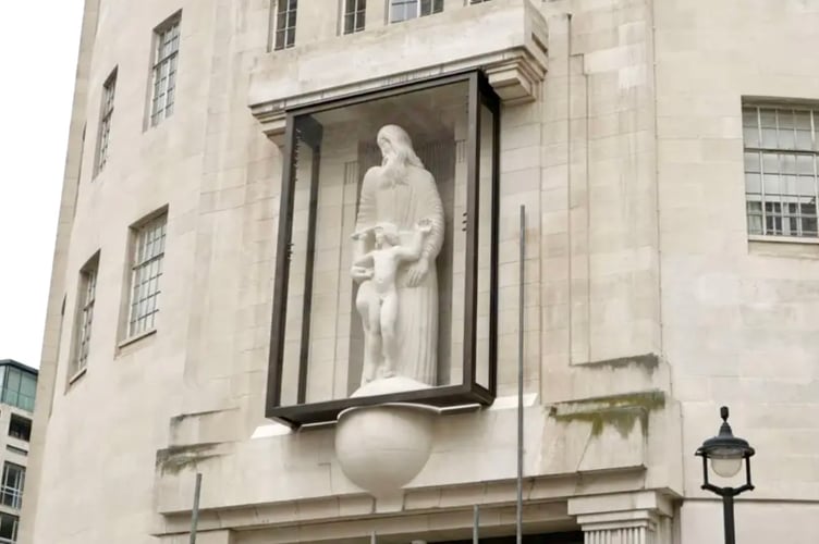 The reinstalled Prospero and Ariel sculpture outside BBC Broadcasting House