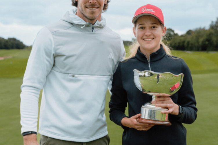 Gareth Bale presenting Alicia Kelly with the cup last year at Celtic Manor