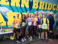 Runners in Severn-th heaven on bridge run