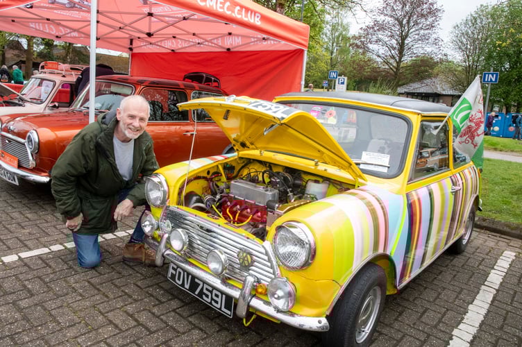 Tony Longhuirst with his 1973  Mini inspired by a design created by a fashion designer Paul Smith