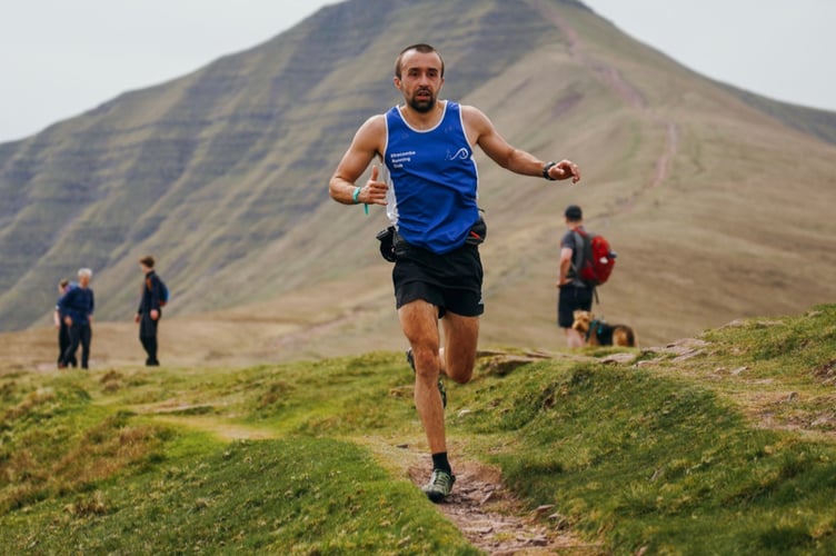 Sam Dellar leads the way home in the Cribyn fell race. Photo: Jonny Campbell/ Welsh Fell Running Facebook