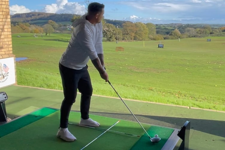 Leigh Powell at the golfing range. A golfer was seriously injured and left half blind when a ball smashed into his eye. Leigh Powell, 44, was enjoying a day on the green at his local golf club when a duff shot from another player smacked him in the face. Leigh, a keen golfer of over 20 years, was knocked out for over five minutes - and other players thought he was dead. He sat with ice packs on his eye and an ambulance was called but would have taken five hours to get to him, he said. Eventually he phoned his parents who drove him to Gloucester Royal Hospital where Leigh was told he'd never see from his right eye again and sent him on to hospital in Cheltenham where he has been treated since. Leigh's eye was shattered from the lens to the retina, and so swollen that medics had to wait until November before they could see what was going on inside and operate.