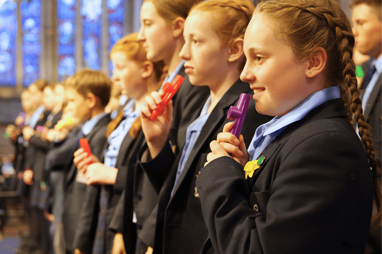Students from Haberdashers Monmouth School performing at the Hereford Cathedral choral and orchestra concert. 