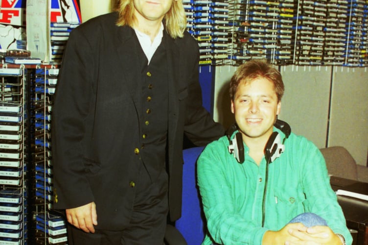 Radio presenter Mark Goodier with Mike Peters