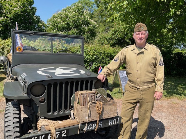 Richard Purkiss with his wartime jeep at Llanarth
