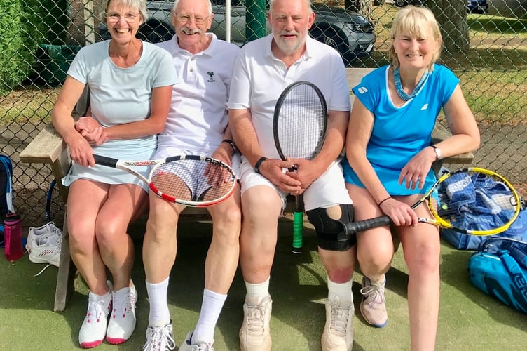 The Penallt and District Tennis Club 2025 mixed doubles finalists Bev Leaf, Peter Dimmock, Rob Prewett and Ginny Higgins. 