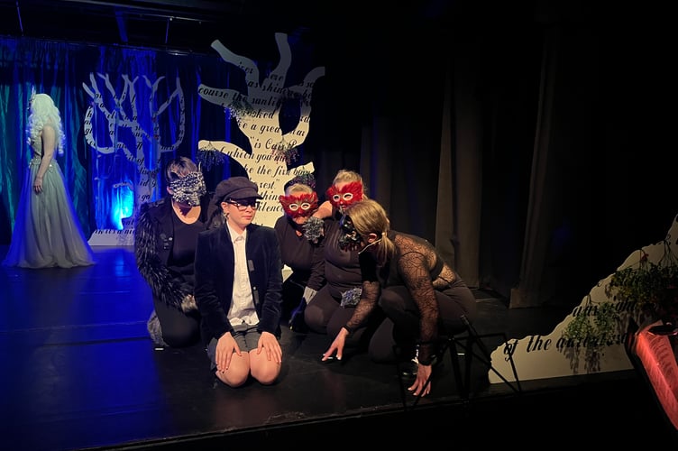 Edmund (Angela Power) with some of the inhabitants of Narnia.