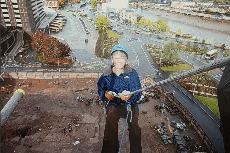 Wendy Harris abseiling in Newport three story carpark