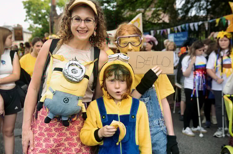 Roxy and Daisy with mum as the Minions