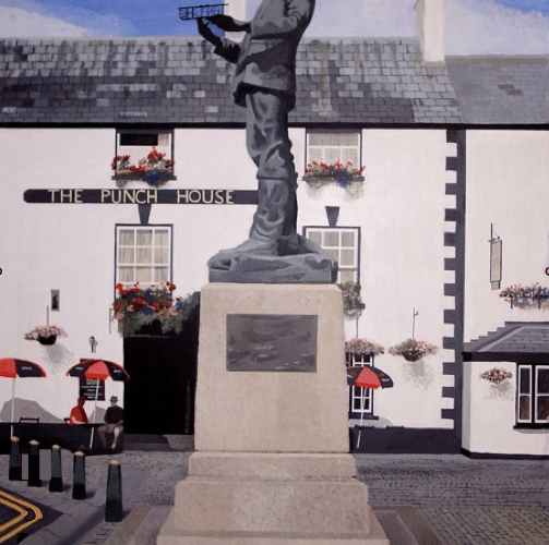 A painting of the Rolls statue in Agincourt Square
