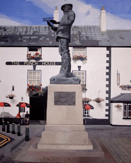A painting of the Rolls statue in Agincourt Square