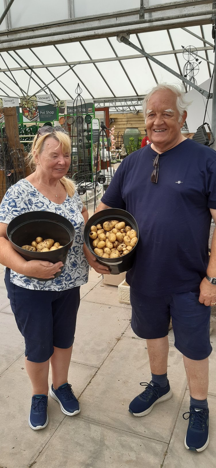 This year’s Adult Class winner and runner-up, Gilwern’s Chris and Bob Straughan, with some of their record-breaking potato harvest.