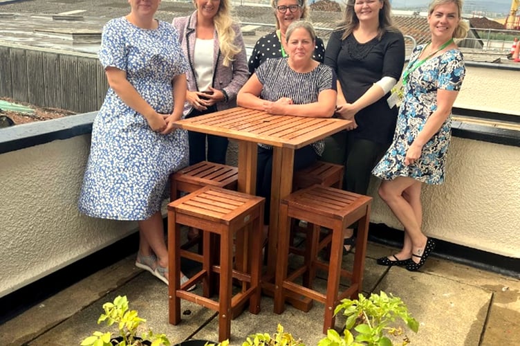 Saica Pack’s Laura Rees, Clare Lucas, Joanne Trigg, Tania Van De Vyver (seated), Lisa Webber and Kirstie Jenkins. Lisa won the workplace challenge, growing 625g of potatoes