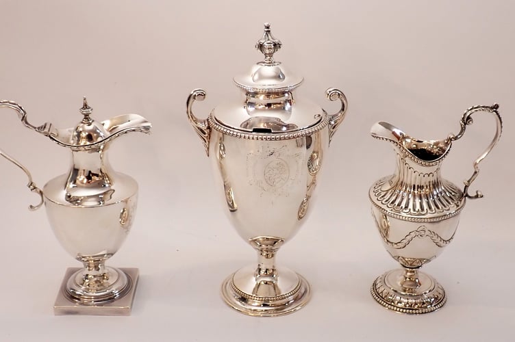 Silver Sugar Vase and Two Jugs