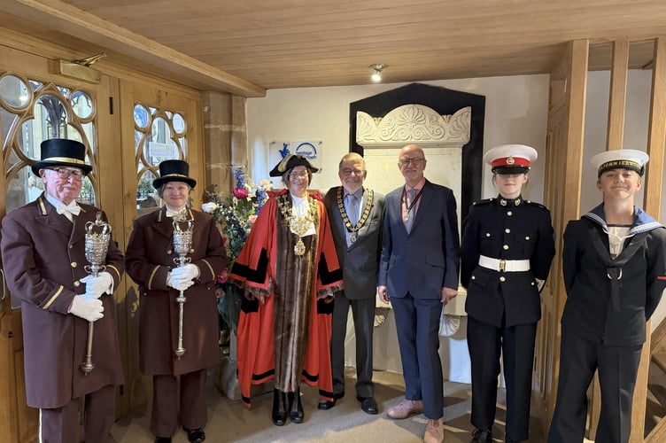 The Mayor, her consort and deputy mayor of Monmouth with  cadets and macebearers