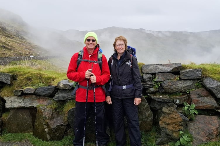 Sue and Chris on Snowdon at the start of their challenge