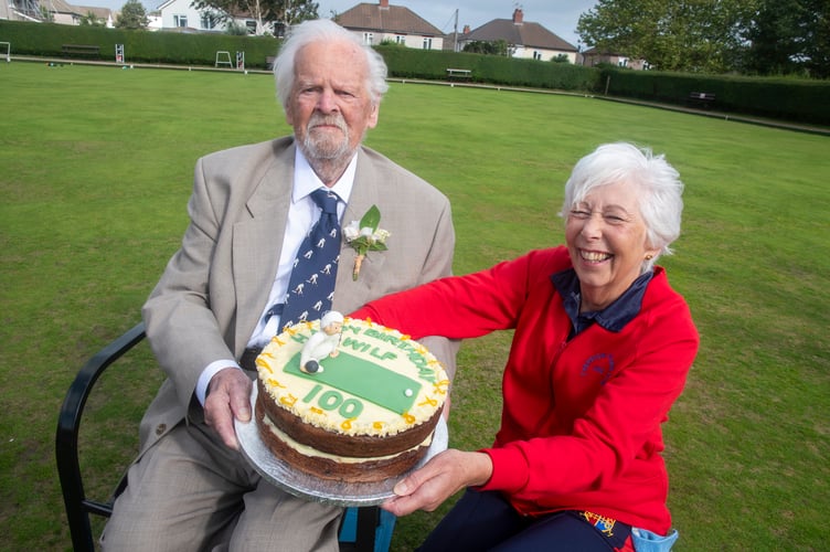 Wilf Wilsher with Lynn Wingrove who made the cake.