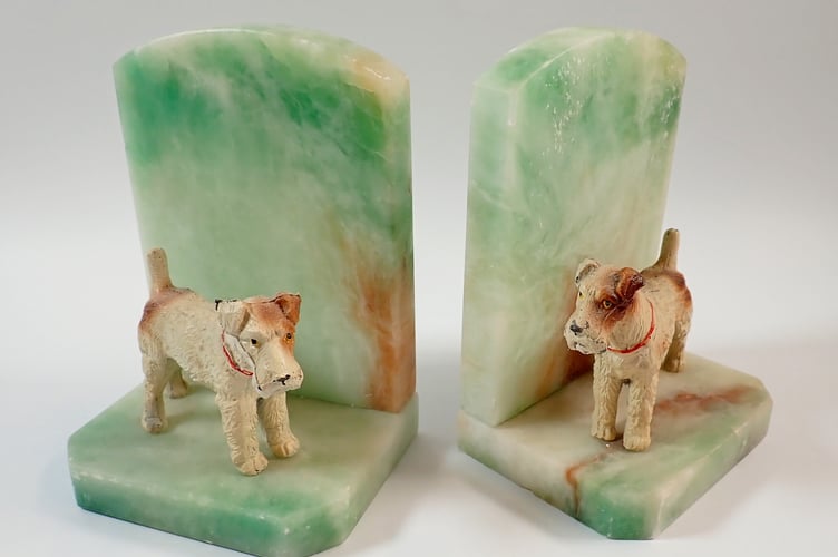 Pair of Alabaster & Spelter Dog Bookends
