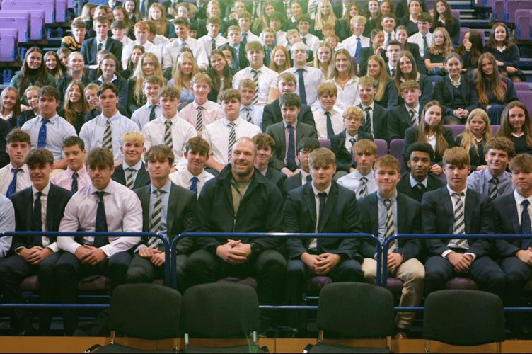 Alun Wyn Jones with Haberdashers' Monmouth School students 
