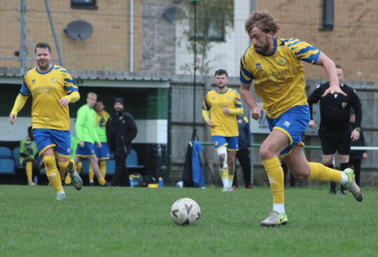 Kingfishers' goalscorer Robbie Atkinson on the attack