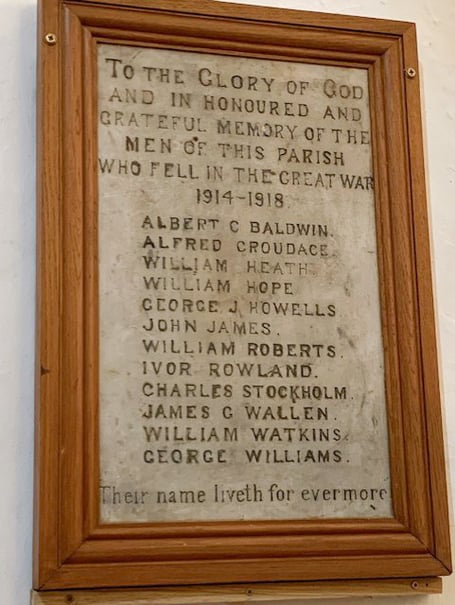 Penallt old church WW1 war memorial plaque