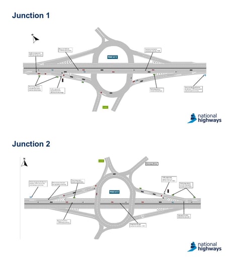 The proposed layouts on the M48 roundabout