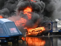 IN PICTURES: Fire crews tackle canal boats blaze at county beauty spot