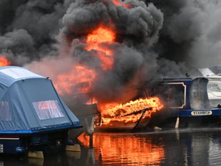 IN PICTURES: Fire crews tackle canal boats blaze at county beauty spot
