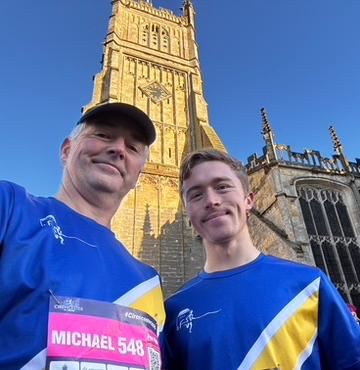 Michael and Matthew Visser beside Worcester Cathedral
