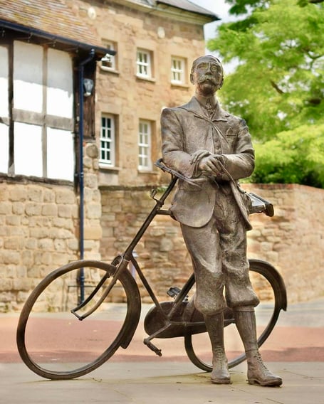 The statue of Elgar with his bike outside Hereford Cathedral 2