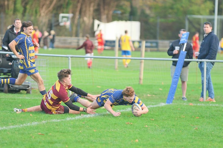 Will Dudman scores the first of his two tries