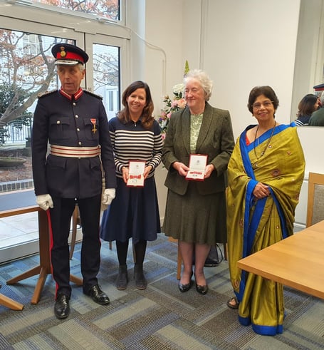Margaret Fuller (second right) with Lord Lieutenant Edward Gillespie and Deputy Lieutenant Dr Shanta Nair.