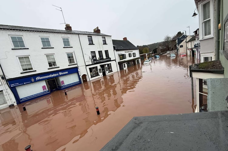 Monmouth flooding on Monnow Street