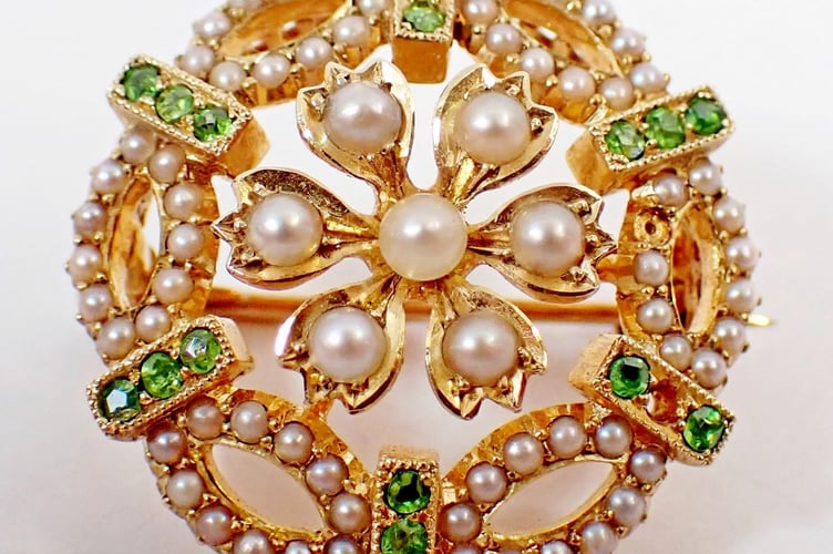 Pearl & Peridot Brooch