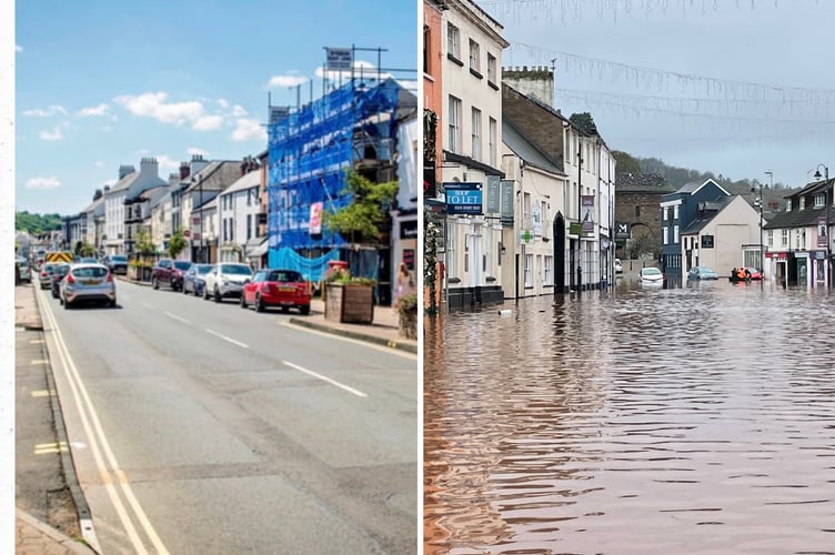 Before and after of Monmouth flooding (left photo, Des Pugh, right Tindle)