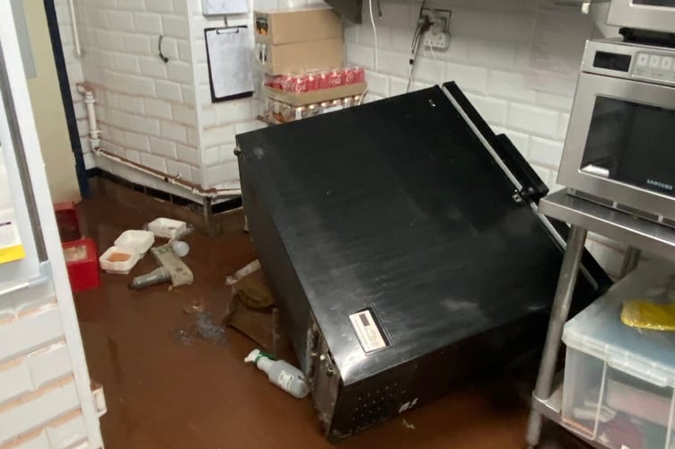 Water was several feet deep in the Monnow fish and chip shop