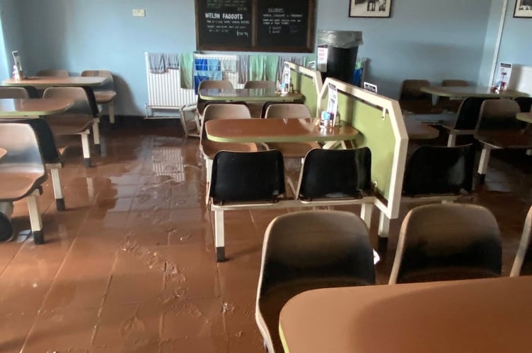 The Monnow fish and chip shop cafe floor was left covered in mud