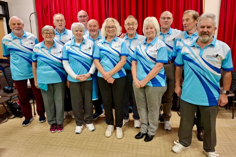 Dingestow players sport their new club tops before the match with Magor