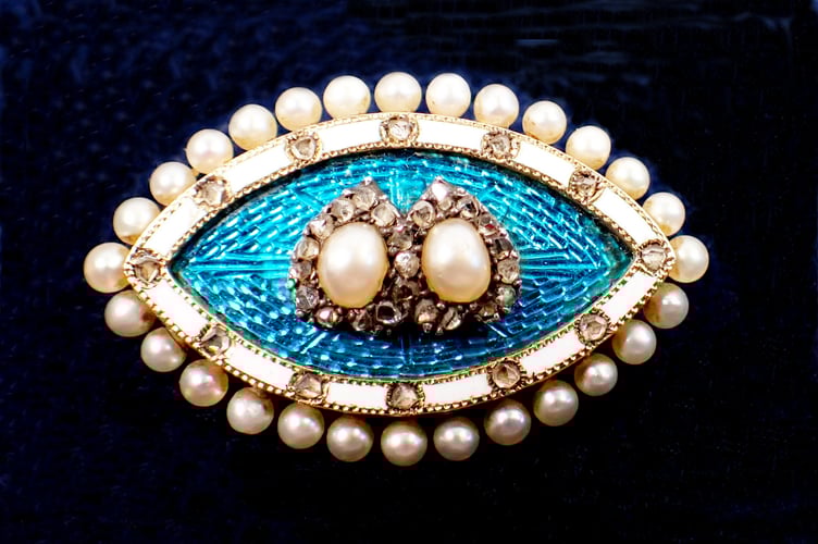 Victorian Pearl and Diamond Eye Brooch