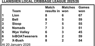 Llanishen Crib League results for week 9