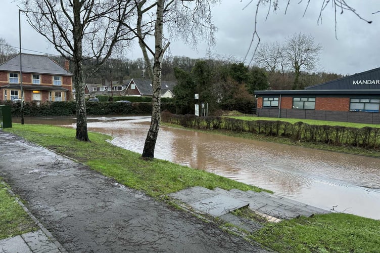 Wonastow Road in Monmouth flooded after Storm Chandra