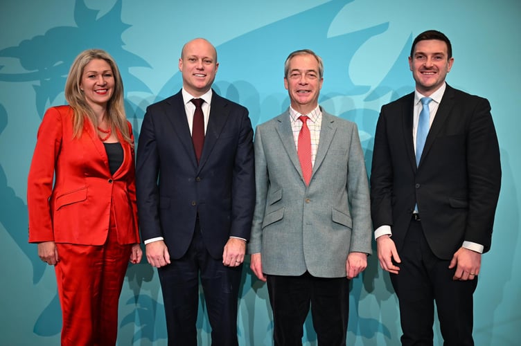 Laura Anne Jones with new Wales leader Dan Thomas, Nigel Farage and James Evans
