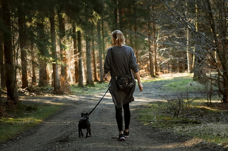 Woman walking her dog 