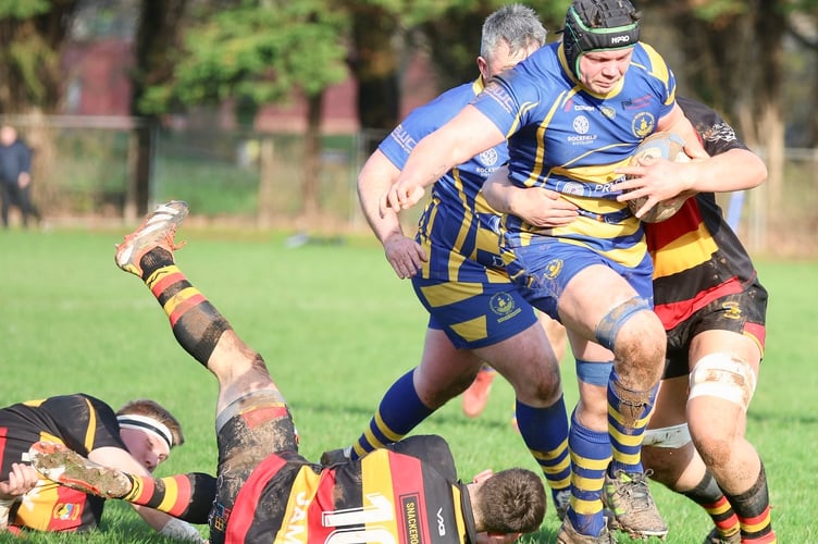 Shaun Hobbs barges his way through for Monmouth