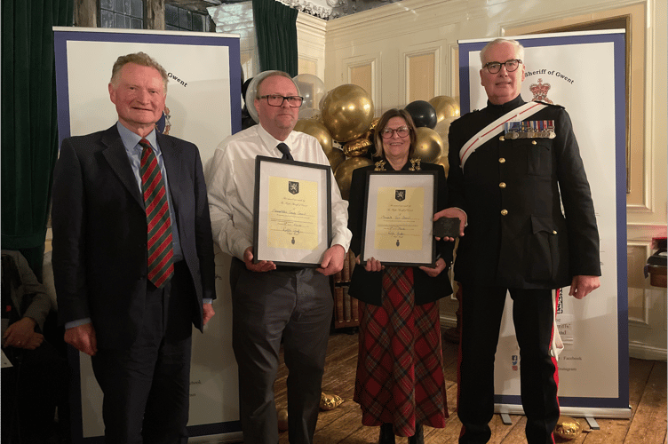 Group Award for Monmouth Town Council and  Monmouthshire County Council collected by Mayor of Monmouth, Cllr Jackie Atkin and councillor from Monmouthshire County Council. 